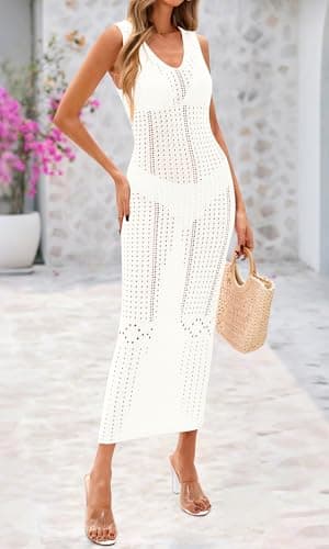 BTFBM Crochet Swimsuit Coverup for Women Summer Outfits Spring 2026 Swimwear Bathing Suit Cover Up Beach Vacation Clothes(White, Small) - Thumbnail 5
