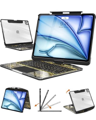Clear Keyboard Case for iPad Air 13 Inch (M4/M3/M2, 2026/2025/2024) & iPad Pro 12.9 Inch (6th/5th/4th/3rd Gen), 7-Color Backlit Keyboard with Touchpad, 360° Rotating Stand, Pencil Holder, Black - Image 1