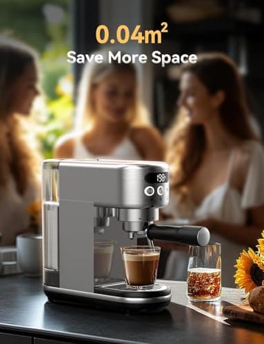 Neretva Espresso Machine 20 Bar, Super Compact Espresso Maker Stainless Steel Professional Coffee Machine Espresso with Power Steam & LED Display for Home Barista Latte and Cappuccino Maker-Silver - Thumbnail 6