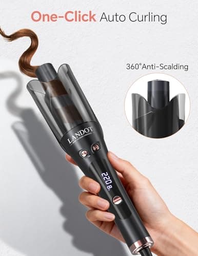 LANDOT Automatic Rotating Curling Iron 1 Inch - Anti-Tangle Self Curling Wand with 8 Temp Settings & Ceramic Tourmaline - Dual Voltage Auto Hair Curler for All Hair Types - Thumbnail 3