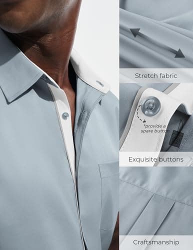 PJ PAUL JONES Shirt for Men Short Sleeve Slim Fit Dress Shirts Casual Button Up Untucked Shirts for Wedding Grey S - Thumbnail 3
