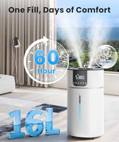 AreShark 4.2 Gal/16L Humidifier Large Room, Cool Warm Mist 2000ft² Whole House Air Humidifiers for Bedroom, Plants, Adults, 60H Runtime, Humidity Setting, Easy to Clean, Top Fill, Extension Tube - Thumbnail 3