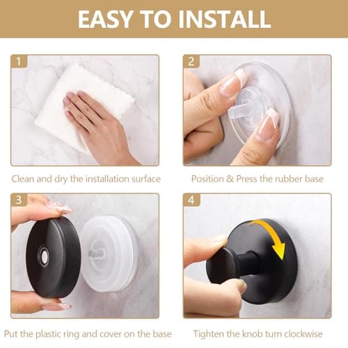 MNGD Towel Hook Shower Suction Hooks Towel Hanger for Bathroom Hanging Coat, Robe, Removable Wall Mounted Hook for Bedroom Kitchen Hotel Pool Matte Black(2-Pack) - Thumbnail 6