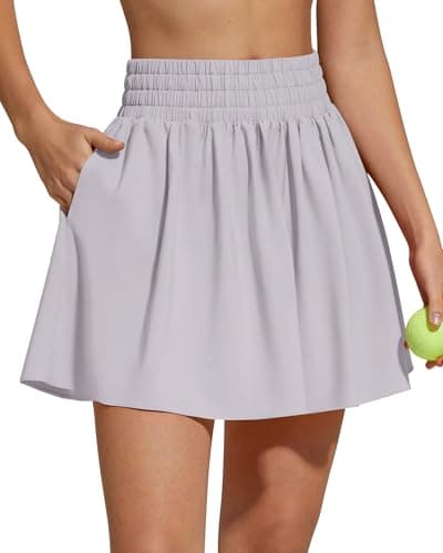 G4Free Women Tennis Skorts with Shorts High Shirred-Waisted Breathable Stretchy Skirts Flowy Golf Skirt with Pockets Trendy Summer(Chime Gray,XXL) - Image 1