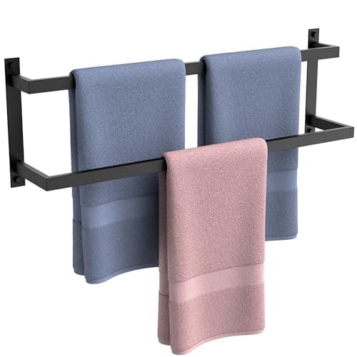 FORIOUS Double Towel Rack, 24 Inch Towel Racks for Bathroom Wall Mounted, Heavy-Duty SUS304 Stainless Steel Towel Bar, 2-Tier Design Heavy Duty Towel Rack, Matte Black