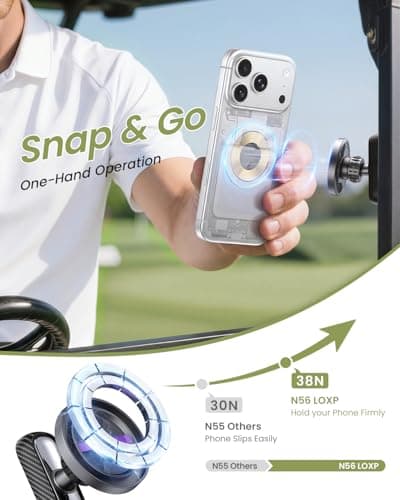 LOXP Upgrade Golf Cart Phone Holder for MagSafe iPhone [Strong Magnetic] Unique Golf Accessories Gifts for Men Golfers Dad Father Husband Him, Golf Cart Phone Mount Fits EZGO, Club Car, Yamaha - Thumbnail 2