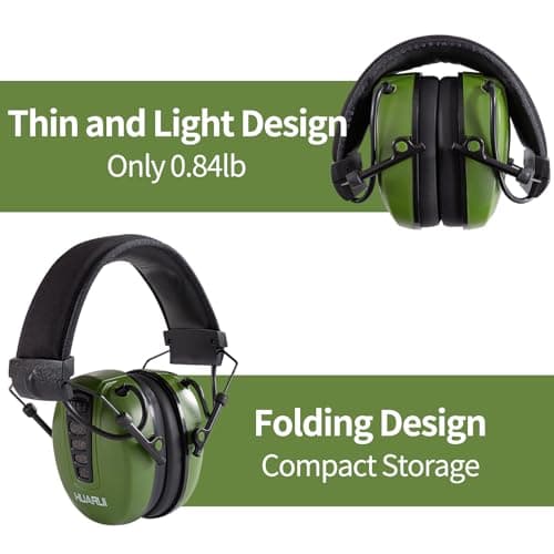 HUARUI Adjustable Electronic Shooting Ear Protection,Sound Amplification Electronic Hunting Earmuff,NRR 24dB Noise Reduction Headphones for Gun Range-Green - Thumbnail 4