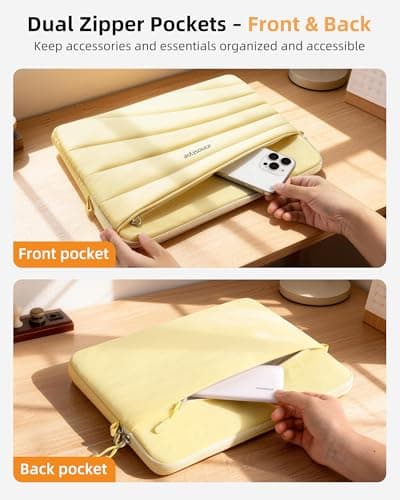 Puffy Laptop Sleeve Bag 15 16in with Detachable Strap, Protective Case for MacBook Air Pro (Yellow, 16 inch) - Thumbnail 4