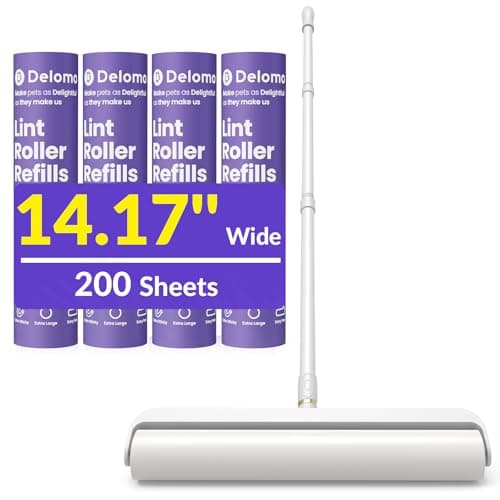 14.17" Extra Large Lint Rollers for Pet Hair, DELOMO Sticky Rollers for Floor with 3 Extendable Handle & 4 Refills (200 Sheets), Long Handle Sticky Mop for Cleaning Carpets, Couches, Furniture, Cars
