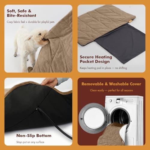 Vagascape Dog Bed, Waterproof Pet Bed with Removable Cover, Comfort Cat Dog Pad for All Seasons, Heating Khaki Rectangle Cat Mat with Nonskid Bottom(48"x28") - Thumbnail 5