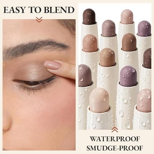 exmiloo Eyeshadow Stick - 2-in-1 Dual-Ended Cream Eye Shadow Stick - Shimmer &Matte Eye Shadow for Women Girls, Long-Lasting, Waterproof, Crease-Proof (Taupe Twilight) - Thumbnail 5