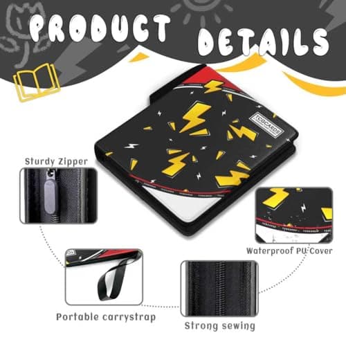 Trading Card Binder 4 Pocket,Card Binder 400 Pockets,Card Book Holder Cards with 50 Removable Sleeves,3-Ring Zip Design MTG/TCG/Sport Collectible Trading Card Albums Gifts for Boys and Girls (Black) - Thumbnail 3