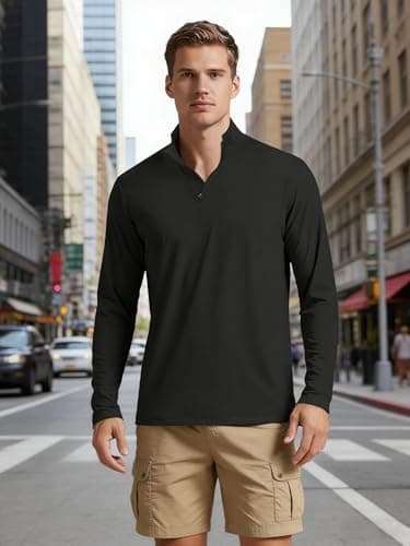 Mens UPF 50+ Long Sleeve Sun Protection Shirts Quarter Zip Pullover Wicking Moisture Quick Dry Lightweight Golf Workout Gym Running Fishing Casual Athletic Tops Black M - Thumbnail 3