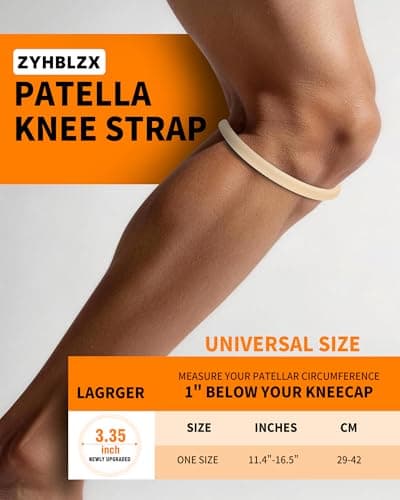 2PCS Patella Band for Knee Pain Relief, Silicone Patellar Tendon Support Strap Brace for Basketball, Running, Jumpers Knee, Tennis, Tendonitis, Soccer and Hiking, Women and Men, Includes Storage Bag (Beige) - Thumbnail 4
