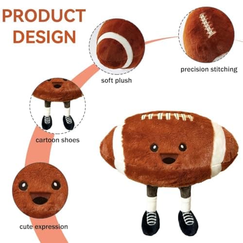 Stepxi Football Plush Pillow - Soft Rugby Sports Pillow Plush Football Stuffed Animal, Fun Football Gift for Teens & Sports Fans, Cool Room Decor - Thumbnail 3