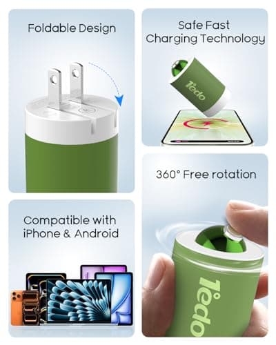 Magnetic for iPhone Charger, 1°edo GaN 30W Fast USB C Charger Block, PD 3.0 QC 4.0 Foldable with 6FT Cable Magnetic Fast Charger for iPhone 17/16 and More Series, Samsung Galaxy, iPad (Green) - Thumbnail 3