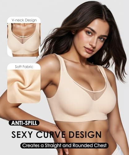 Brabalas Wireless Bras for Women (34C-42DD), Extremely Comfortable Seamless Bra Mesh Bralettes Adjustable Straps Everyday Bra 40C Nude - Thumbnail 5