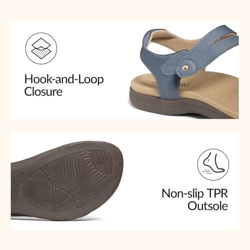 Rihero Orthopedic Sandals for Women Arch Support Comfortable Flat Sandals with Adjustable Strap for Summer Beach Walking Dark Blue 8.5 - Thumbnail 5