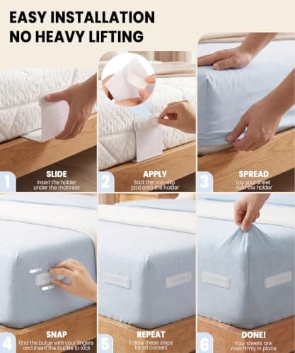 OKKLE Bed Sheet Holders for Corners - Adjustable Mattress Sheet Straps & Fitted Sheet Clips, Professional Bed Sheet Grippers & Fasteners to Keep Sheets in Place, Secure Sheet Lock - Thumbnail 5