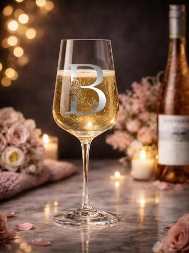 Personalized Wine Glasses with A-Z Custom Initials, Monogram Birthday Wine Gifts for Women, Mom, Wife, Sister, Friend – Elegant Custom Drinking Glass Comes with Gift Box and Greeting Card (B) - Thumbnail 2