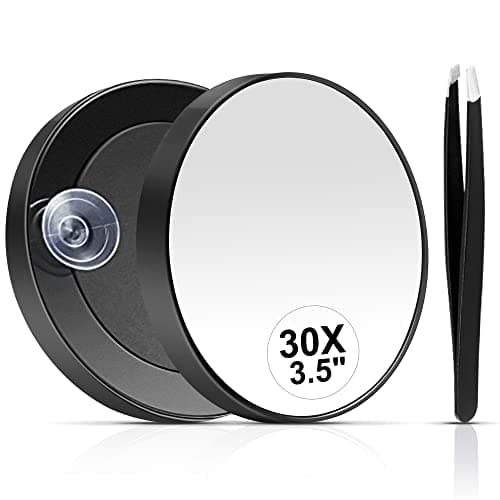 MIYADIVA 30X Magnifying Mirror, Small Travel Mirror with Suction Cup and Tweezers, 3.5 Inches - Image 1