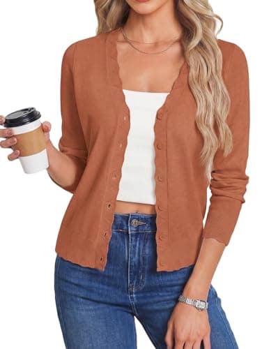 GRACE KARIN Women's Lightweight Cropped Cardigan Sweater, V Neck Knit Shrugs, Button Up Wool Open Front Blazer Orange XL - Image 1