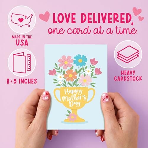 Hadley Designs Happy Mothers Day Card For Mom - 8x5.3in Mother's Day Card For Mom, Mother Gift Greeting Cards, Premium Single Mother Cards From Daughter and Son, Designed in USA - Thumbnail 3