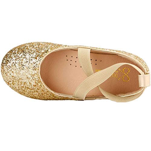 PrettyQueen Toddler Little Girls Glitter Dress Shoes Slip On Ballet Mary Jane Flats for Princess Wedding Party School Gold - Thumbnail 3