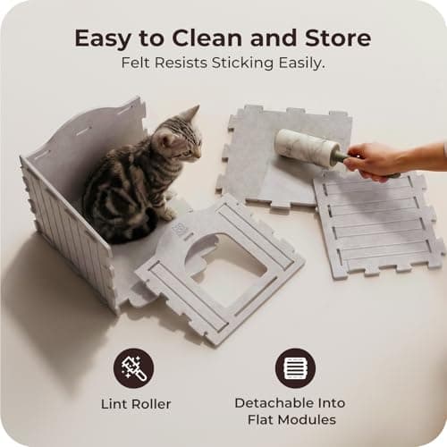 Apasiri Cat Bed Cave for Indoor Cats: New Felt Cat Bed with Fluffy Ball, Foldable Cat House with Scratch-Resistant Board, Hideaway Cat Cave for Timid Cats, Sturdy Two-Tier Cat Condo & Cat Houses - Thumbnail 5