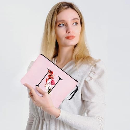 Vavabox A-Z Personalized Makeup Bag, Birthday Gifts for Women Mom, Gifts for Best Friend, Bride Bridesmaid Cosmetic bag (N, Pink) - Thumbnail 6