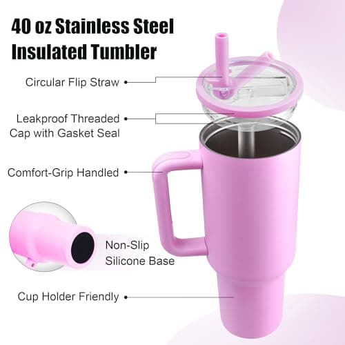 Sioncal 40 oz Insulated Tumbler with Handle and Straw | 100% Leakproof Insulated Water Bottle Travel Mug | Double Wall Vacuum Insulated | Cup Holder Friendly | BPA-Free (Dark Purple) - Thumbnail 2