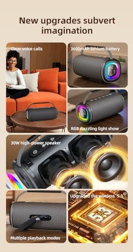 Kiyomo Portable Bluetooth Speaker: IPX5 Waterproof, 20H Playtime, TWS Pairing for Men, Women, Teens, Home & Outdoor - Thumbnail 3