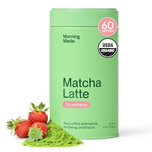 Morning Made 10.6 oz Strawberry Ceremonial Grade Matcha Powder - 60 Servings, Sweetened, USDA Organic - Premium Japanese Green Tea in Resealable Tin - Rich in Antioxidants and Energy Boosting - Image 1