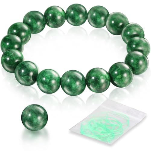 Lusomch 1KHJ Handmade Natural Jade Beaded Bracelet for Women & Men Genuine Green/White Jade Gemstone Stretch Bracelet Lucky Energy Healing Jewelry Gift for Peace, Prosperity & Protection - Image 1
