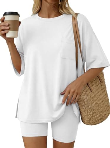 Aotasely Women 2 Piece Lounge Set Summer Oversized T-Shirt Biker Shorts Matching Airport Travel Casual Outfits Clothes - Thumbnail 2