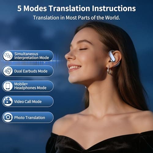 AI Translation Earbuds Real Time - Translator Headphones 198 Languages, Audifonos Traductores Inglés Español Translating Headsets Wireless Bluetooth 6.1 for Travel, Meeting & Learning - Classic Black - Thumbnail 5
