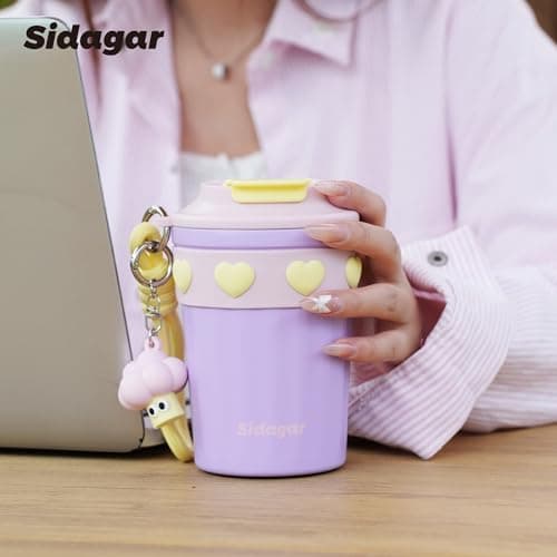 SDGA+ 12 oz Travel Coffee Mug Spill Proof Leak Proof, Stainless Steel Thermal Coffee Cup with Lid, Resuable Cup for Hot and Cold, Portable Tumbler for Women, Lavender Honey - Thumbnail 4