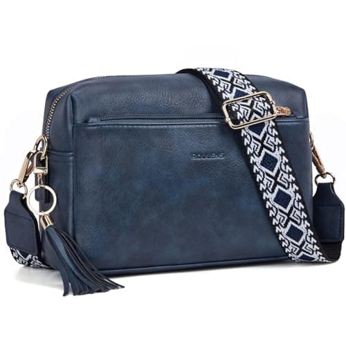 Roulens Triple Zip Small Crossbody Bag for women,Wide Strap Cell Phone Purse Shoulder Handbag Wallet with Credit Card Slots - Image 1