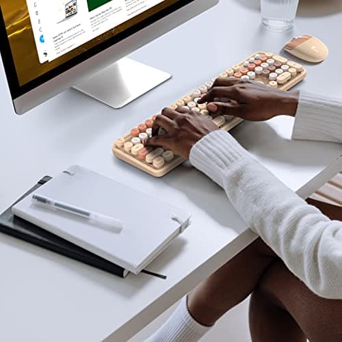 MOFII Wireless Computer Keyboard and Mouse Combo, Typewriter Full Size Keyboard with Number Pad and 2 in 1 USB Connected Mouse for PC Computer Laptop Desktop Windows (Milk Tea) - Thumbnail 6
