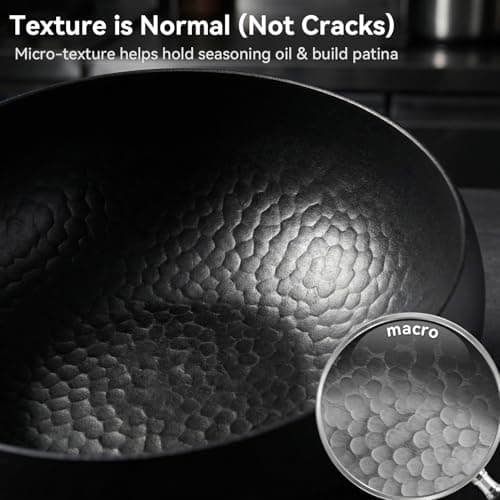 WANGYUANJI 9.5" Carbon Steel Wok - [Heavy-Duty & Thickened Base] - Deep Bowl Stir Fry Pan for Induction, Electric & Gas - Warp-Resistant, Splatter-Free Design with Lid (1-2 Person) - Thumbnail 5