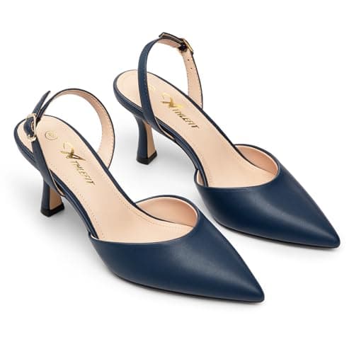 Athlefit Closed Pointed Toe Heels for Women Dress Work Wedding Party Slingback Stiletto Pumps Shoes Navy Size 8.5, SAPU2606W - Thumbnail 6