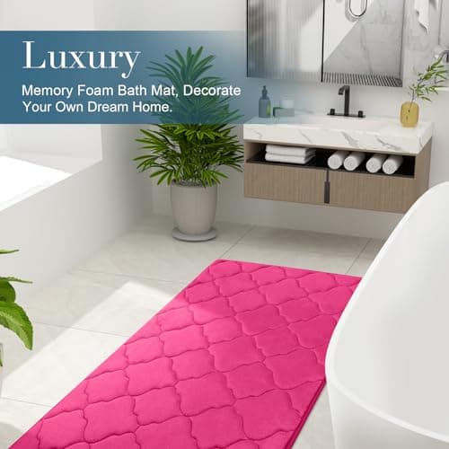 OLANLY Memory Foam Bath Mat Rug 44x24, Ultra Soft and Absorbent Bathroom Rugs, Non-Slip, Comfortable, Machine Washable Bath Carpet for Bathroom Floor, Tub, Shower and Home Decor Accessories, Deep Pink - Thumbnail 6