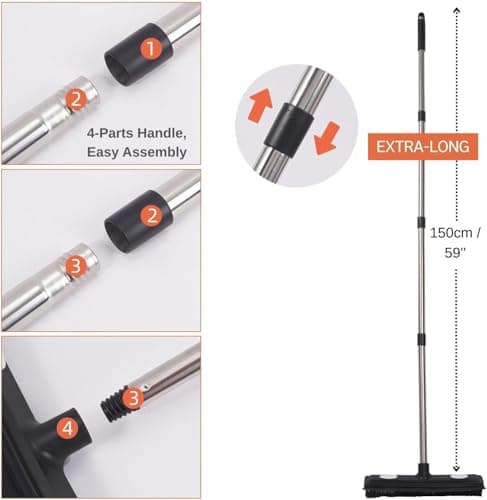 Thamtu Pet Hair Remover Carpet Rake Reusable Rubber Broom with Squeegee for Sweeping Pet Hair Removal Tool 59" Long Handle Cat and Dog Hair Remover for Rugs, Carpet, Hardwood Floor, Tile - Thumbnail 4
