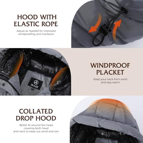 IKAZZ Winter Warm Long Coats, Women's Winter Windproof Down Quilted Outerwear, Thick Parka Design, Water-Repellent and Snow-Proof for Outdoor Adventures, Hooded Plus Size Puffer Jacket, Grey XXL - Thumbnail 3