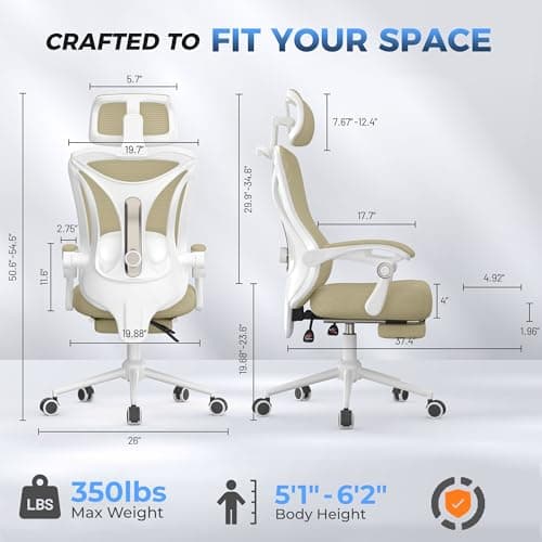 Ergonomic Office Chair with Footrest - Adjustable Lumbar Support & Headrest, 90-160° Reclining Mesh Back Computer Chair - Home Office/Gaming, 350lbs Capacity - Thumbnail 3