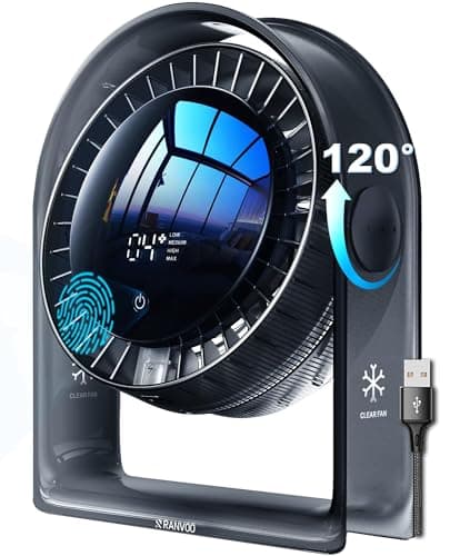 2026 New Desk Fan, Quiet Air Circulator Mini Fan for Bedroom, Portable Smart Display USB Fan, 4 Speeds Strong Airflow, 120°Tilt, Small Desktop Table Fans For Office Bedside Room, Translucent Black - Image 1