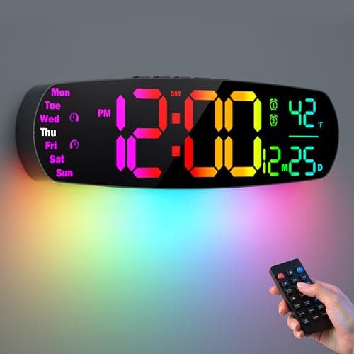 ANALOI Large Digital Wall Clock,14.4 inch Large Display Digital Clock with Auto Dimming, Temperature and Date, Remote Control, Night Light,DST, Alarm for Classroom/Gym/Bedroom