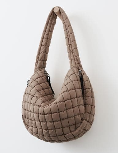Quilted Tote Bag Puffer Large Quilting Carryall Shoulder Bags Puffy Lightweight Quilt Padding Hobo Bag Soft for Women Fashion Khaki - Thumbnail 5