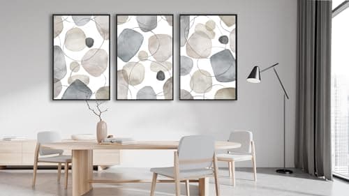 Large Abstract Canvas Wall Art - Geometric Framed Wall Decor Modern Circles and Lines Paintings Light Colors Minimalist Pictures for Living Room Bedroom Office Bathroom 20" X 28" X 3 Panels - Thumbnail 5