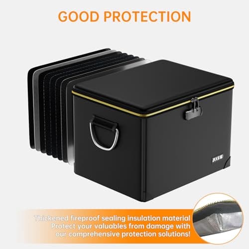 ZOOPIP Fireproof Document Box,Hard Case File Organizer with Fireproof Zipper&Threads,Non-Foldable Filing Cabinet with Lock, Portable Office Safe Box Storage for Hanging Letter Folder,Valuables,Black - Thumbnail 6